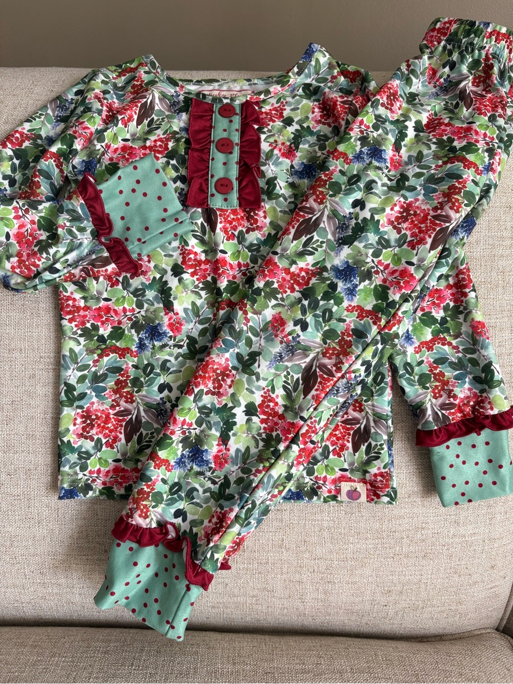 Floral Green & Maroon Girls' Pajama Set Cheeky Plum 4T